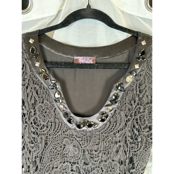 Hale Bob Crochet Long Sleeve Overlay Dress Black Gothic Fairy Witchy Whimsigoth - Picture 10 of 16